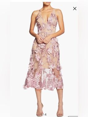 Dress The Population Audrey Floral Embroidered Fit Flare Dress 3D Women's XS CC